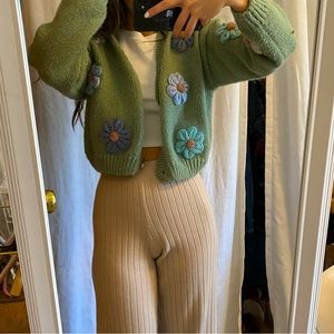 Sage green flower cardigan